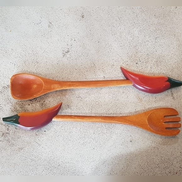 1970s Chili Peppers Wooden Salad Utensils - Picture 7 of 7